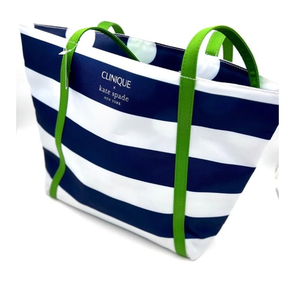 Clinique Handbags - Clinique x Kade Spade New York shoulder Travel Bag Navy White Striped and Green
